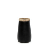 Black terracotta vase with natural raffia trim