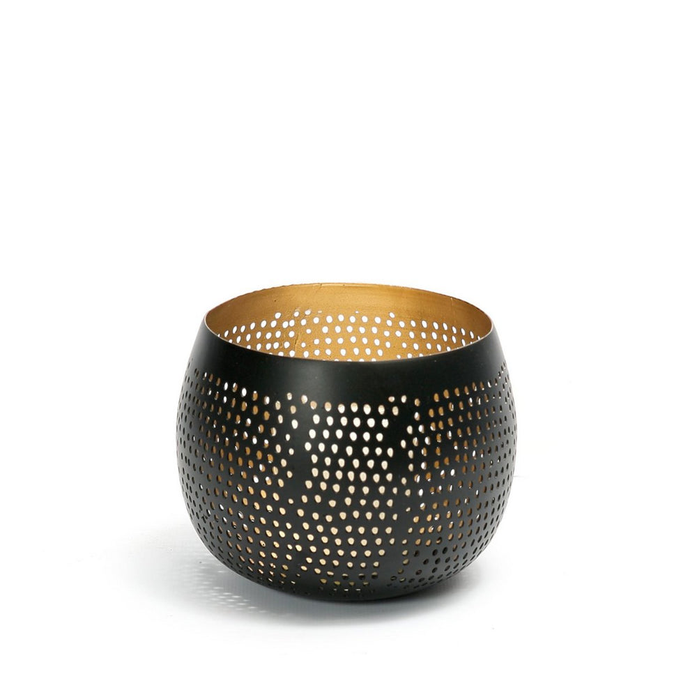 Black and gold pierced brass ball candle holder