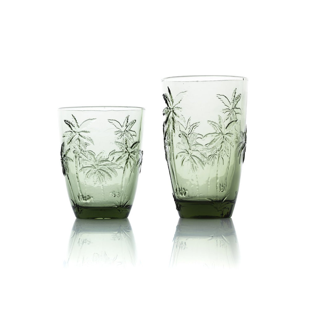 Green etched glass highball tumbler