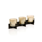 Black brass and glass triple candle holder