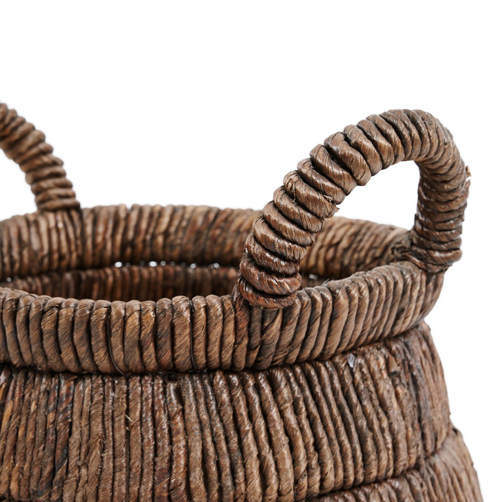 Brown woven banana leaf basket with handles