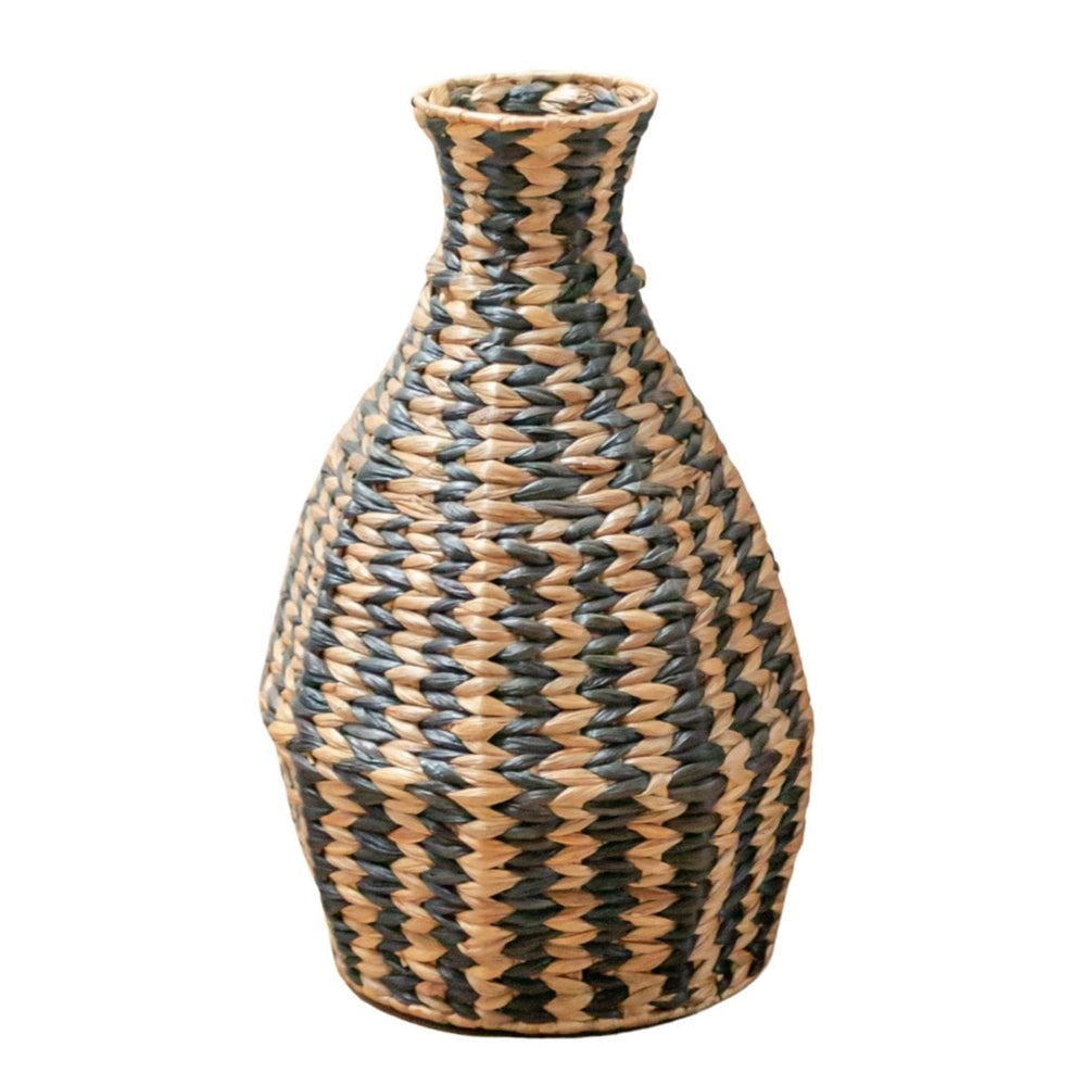 Black and natural woven water hyacinth vase