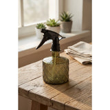 Olive green recycled glass plant mister with lattice detailing