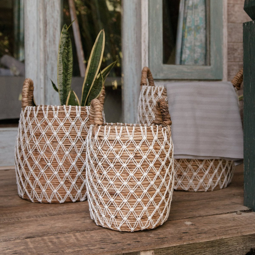 Brown woven banana fibre storage basket