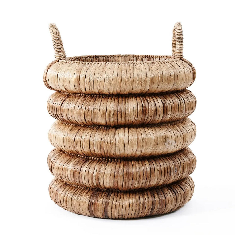 Beige woven seagrass basket with handles