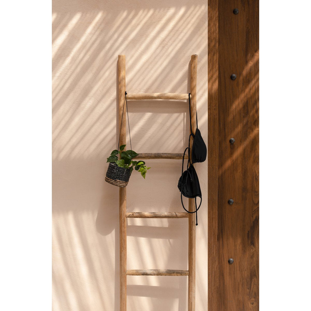 Black woven banana leaf hanging plant basket