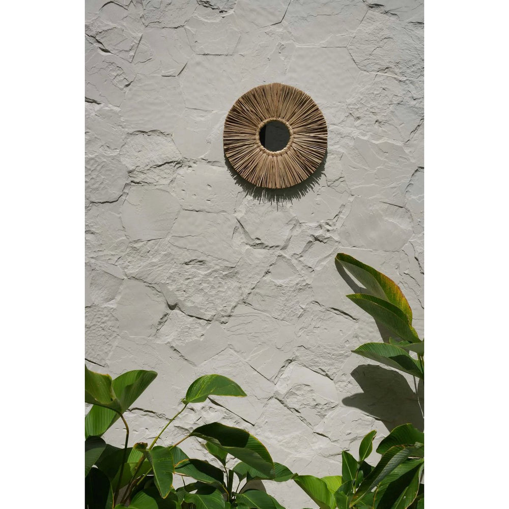 Natural grass framed round mirror