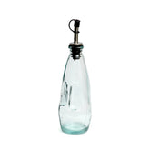 Blue recycled glass olive oil bottle with metal spout