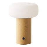 Natural bamboo and white metal rechargeable table lamp