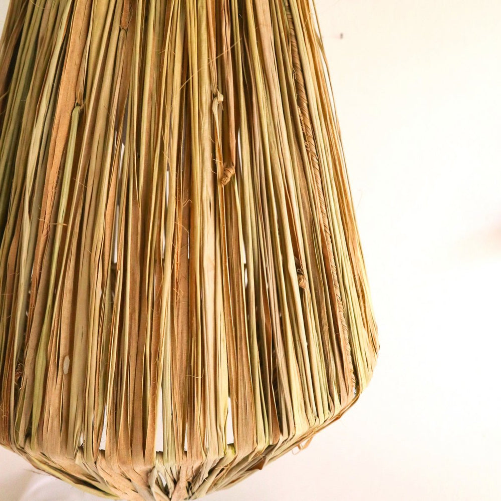 Beige raffia round pendant lampshade with metal frame
