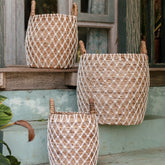 Brown woven banana fibre storage basket