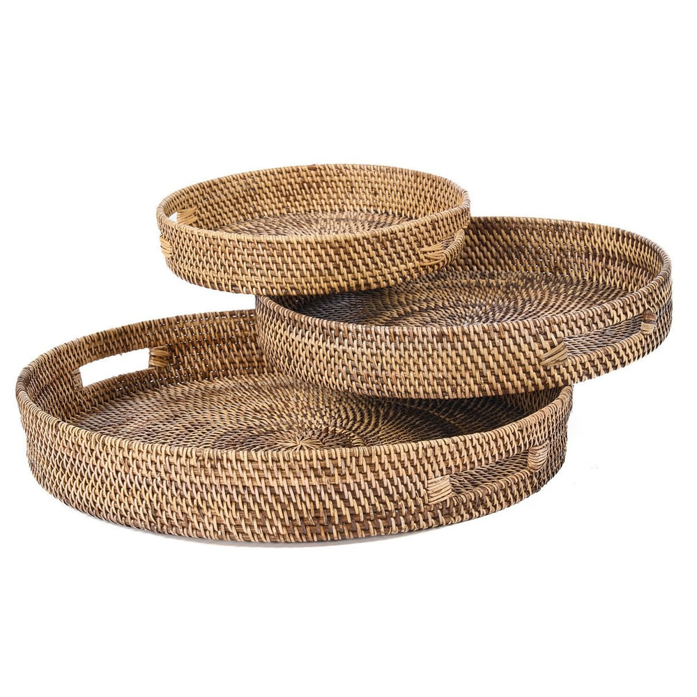 Natural brown handwoven rattan tray