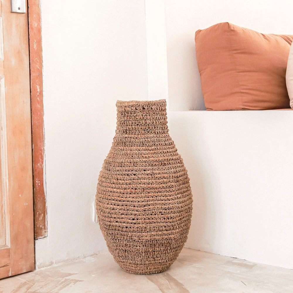 Brown woven banana fibre boho vase