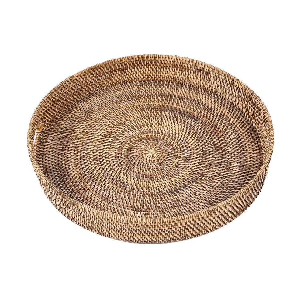 Natural brown handwoven rattan tray