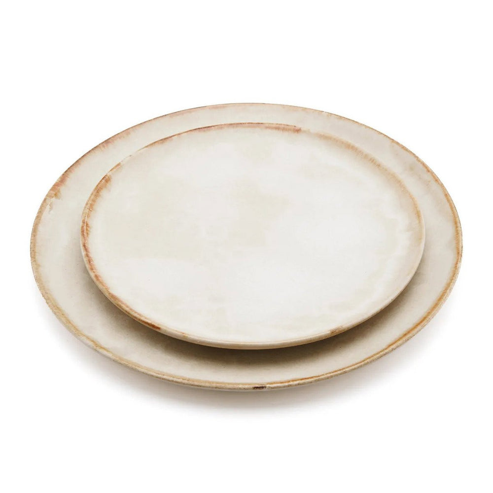 White stoneware salad plate with brown rim