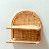 Beige rattan hanging wall shelf