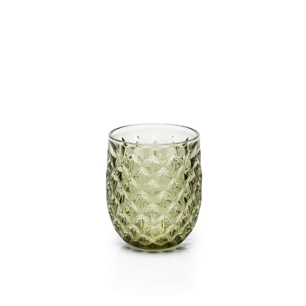 Olive green ribbed glass water glass