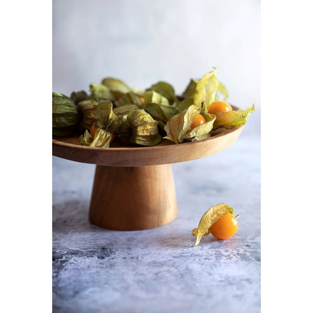 Brown teak wood cake dish