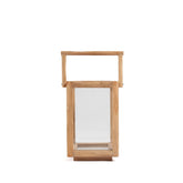 Teak wood rectangular lantern with carrying handle