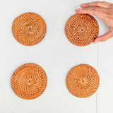 Round brown rattan coasters, set of 4