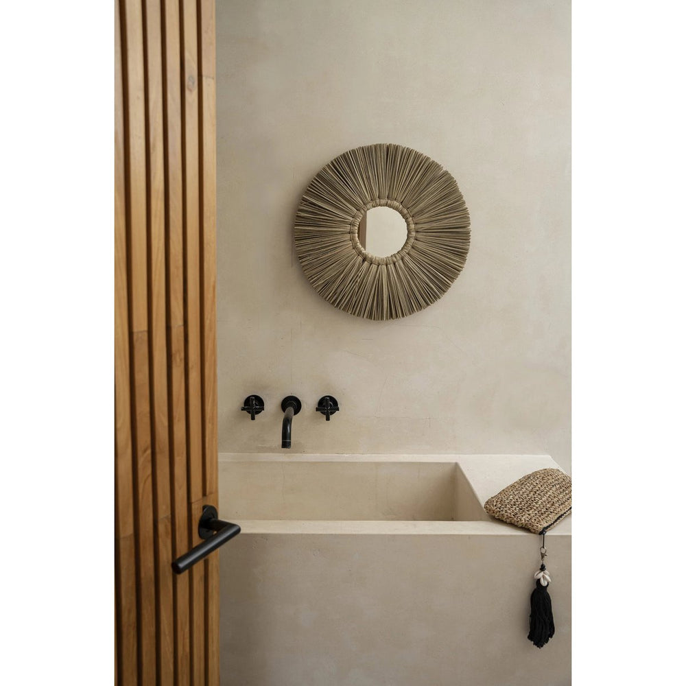 Natural grass framed round mirror