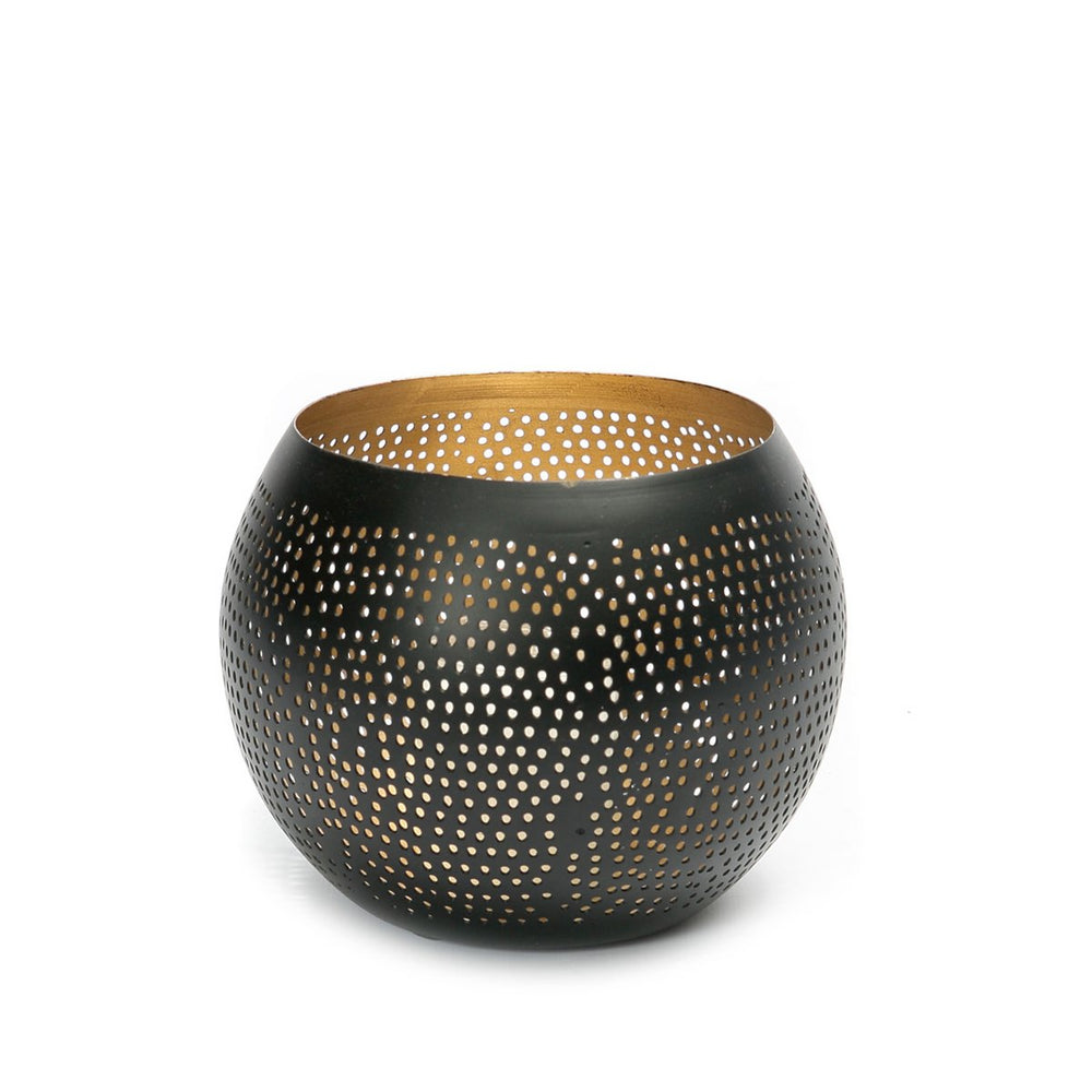 Black gold brass pierced ball candle holder