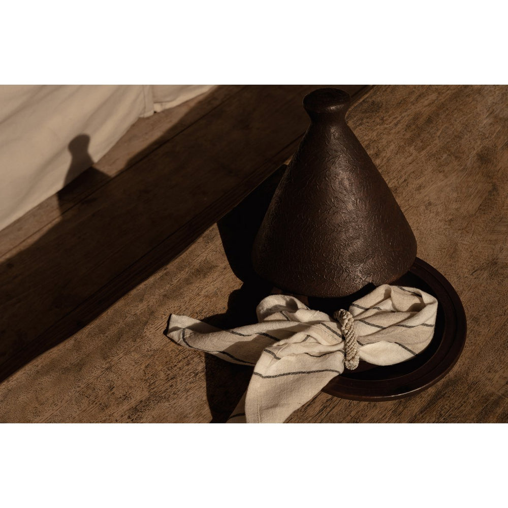 Natural linen napkin with black and white stripes