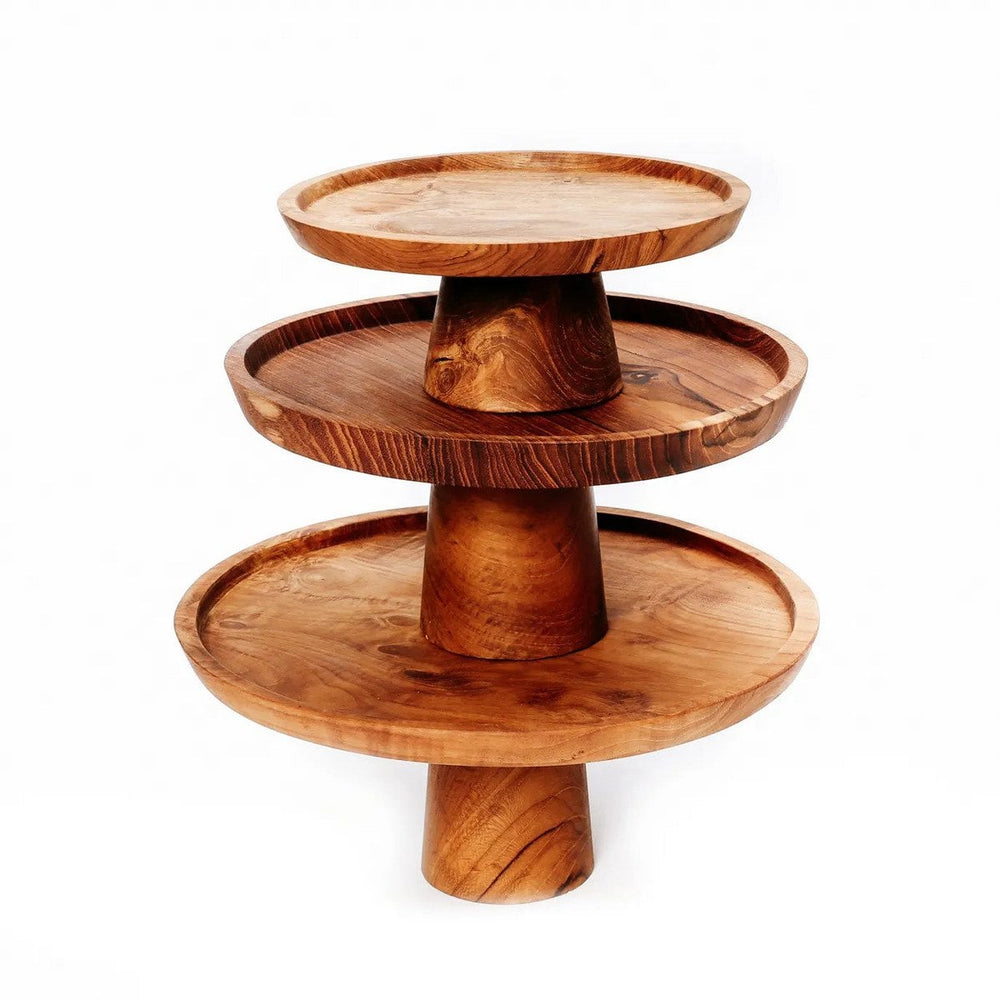 Brown teak wood cake dish