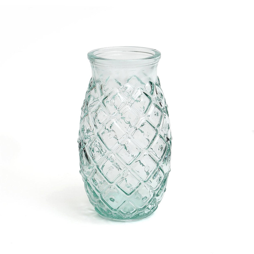 Blue recycled glass drinking glass with pineapple texture