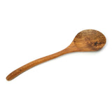 Brown teak wood serving spoon with curved handle