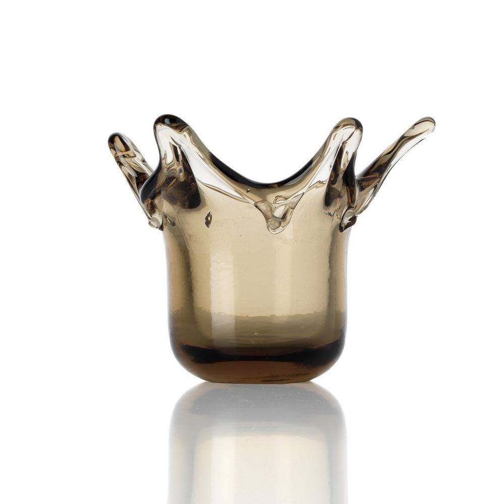 Smoke glass crown-shaped candle holder