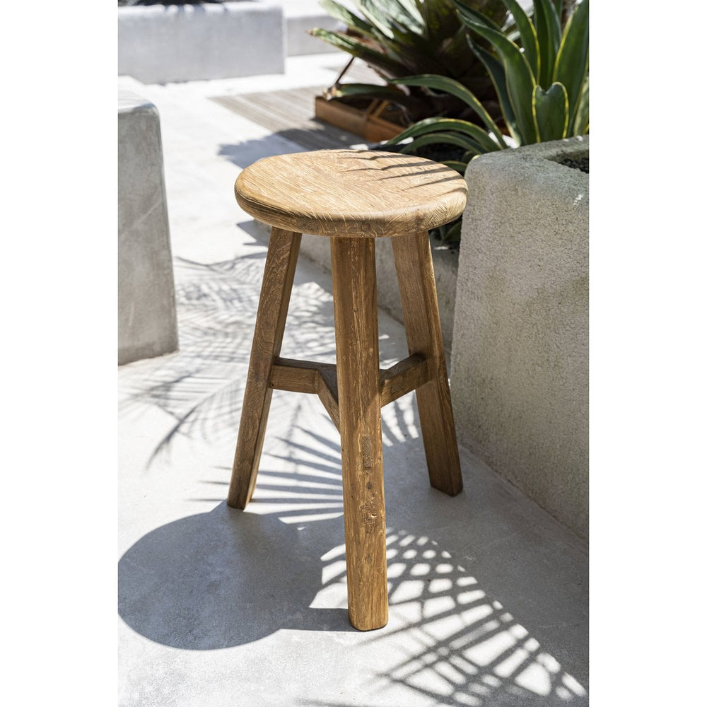 Beige reclaimed teak wood outdoor bar stool