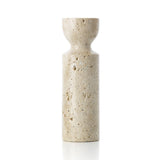 Beige travertine hourglass candle holder