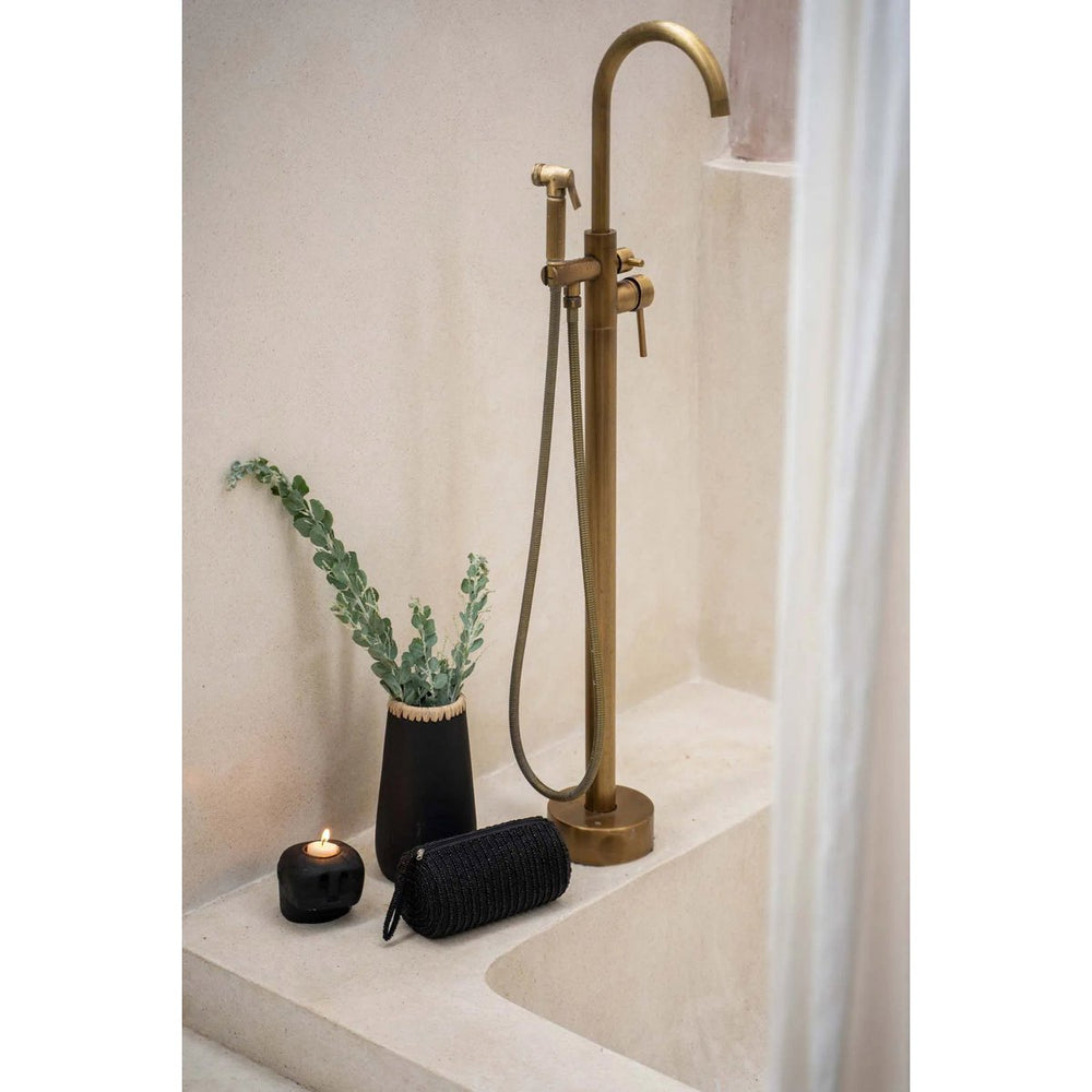 Black terracotta vase with natural raffia trim
