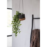 Black woven banana leaf hanging plant basket