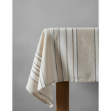 Natural black and white striped linen tablecloth
