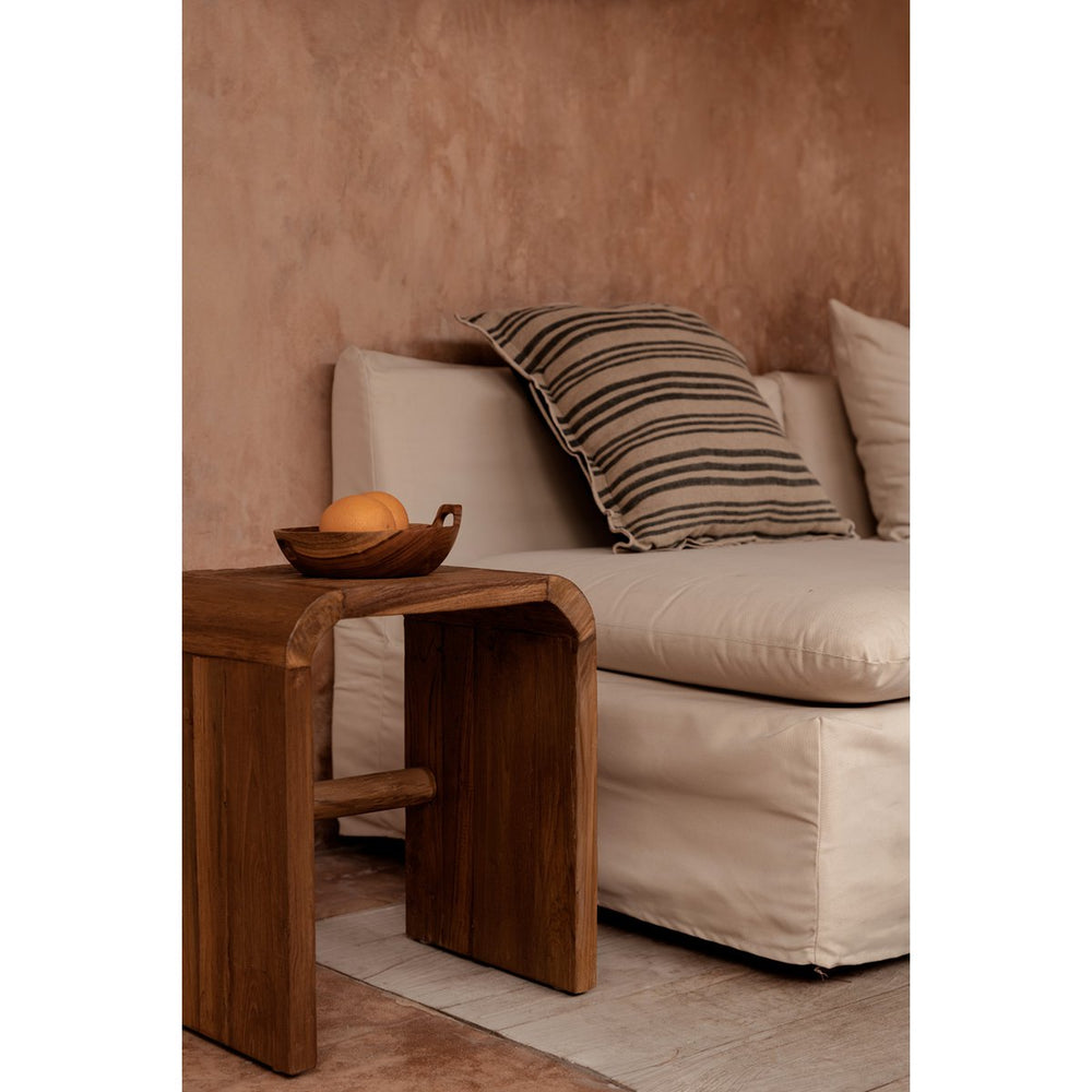 Natural black striped linen and velvet cushion cover