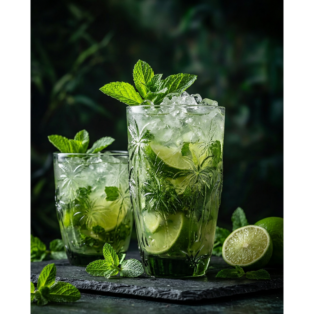 Green frosted glass water glass with embossed palm trees